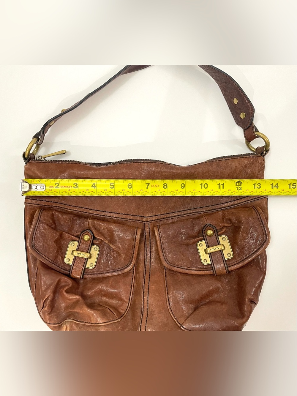 Fossil Long Live Vintage 75082 Distressed Brown Leather Pocket Purse Handbag - Picture 4 of 7